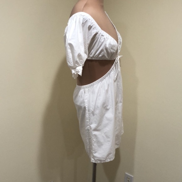 Princess Polly Dress Size US 4 White Puff Sleeve Cut Out Mini - Picture 3 of 9